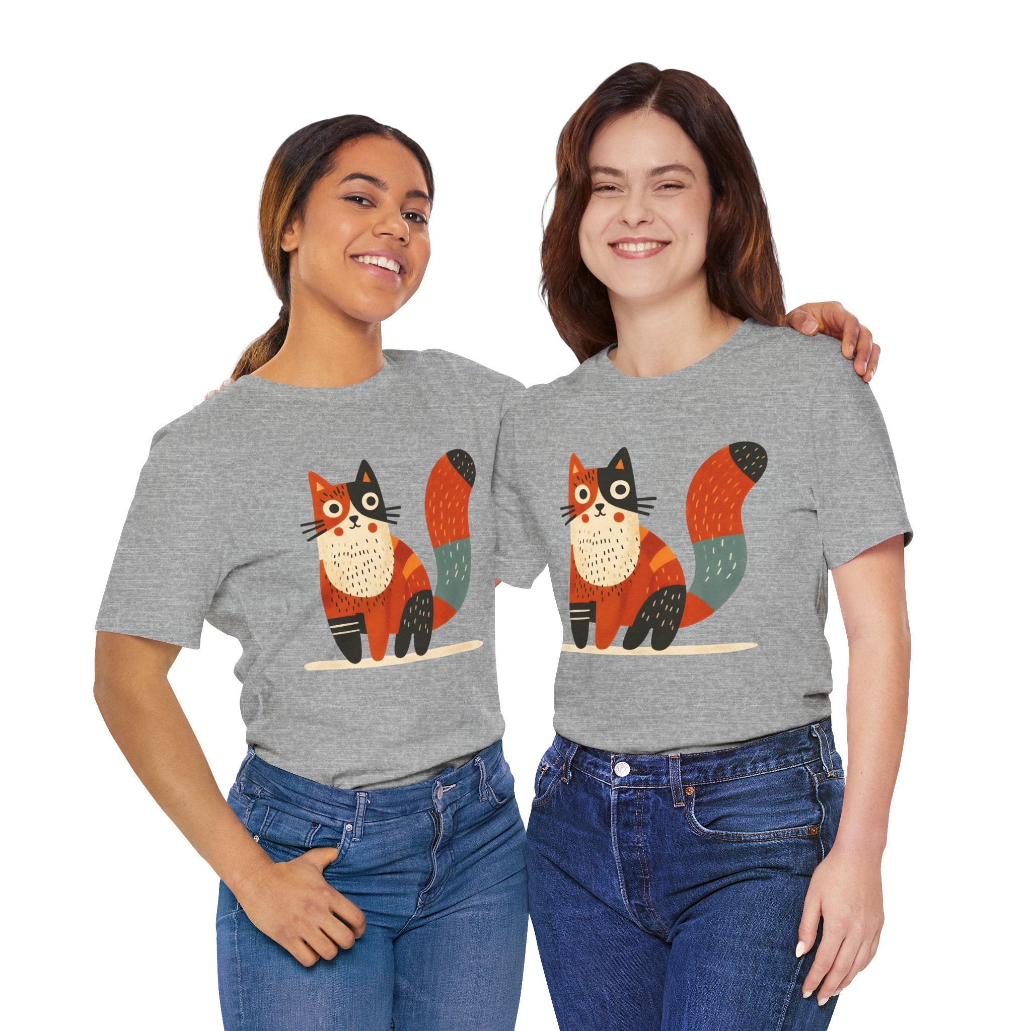 Folk Art Cat Graphic T-Shirt – American Hand-Drawn Art - 004