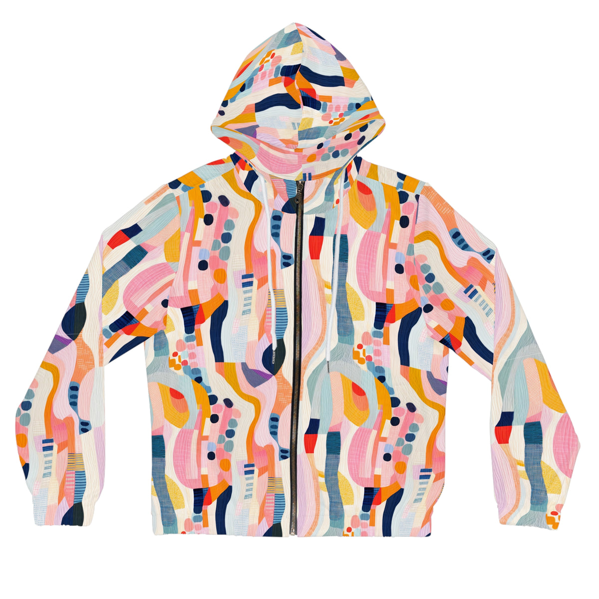 Abstract Colorful Wavy Pattern Hoodie All-Over Print Zip-Up
