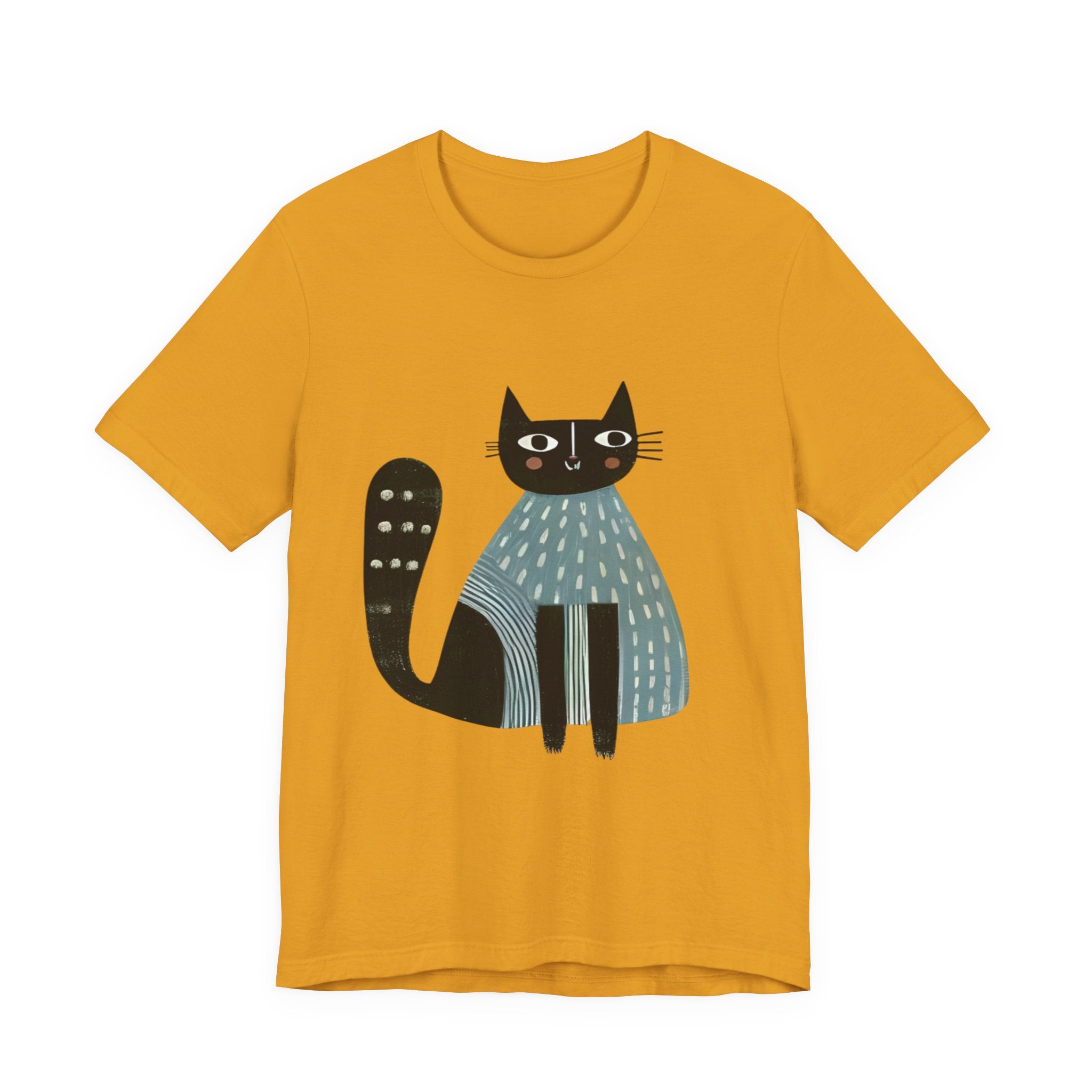 Folk Art Cat Graphic T-Shirt – American Hand-Drawn Art - 003
