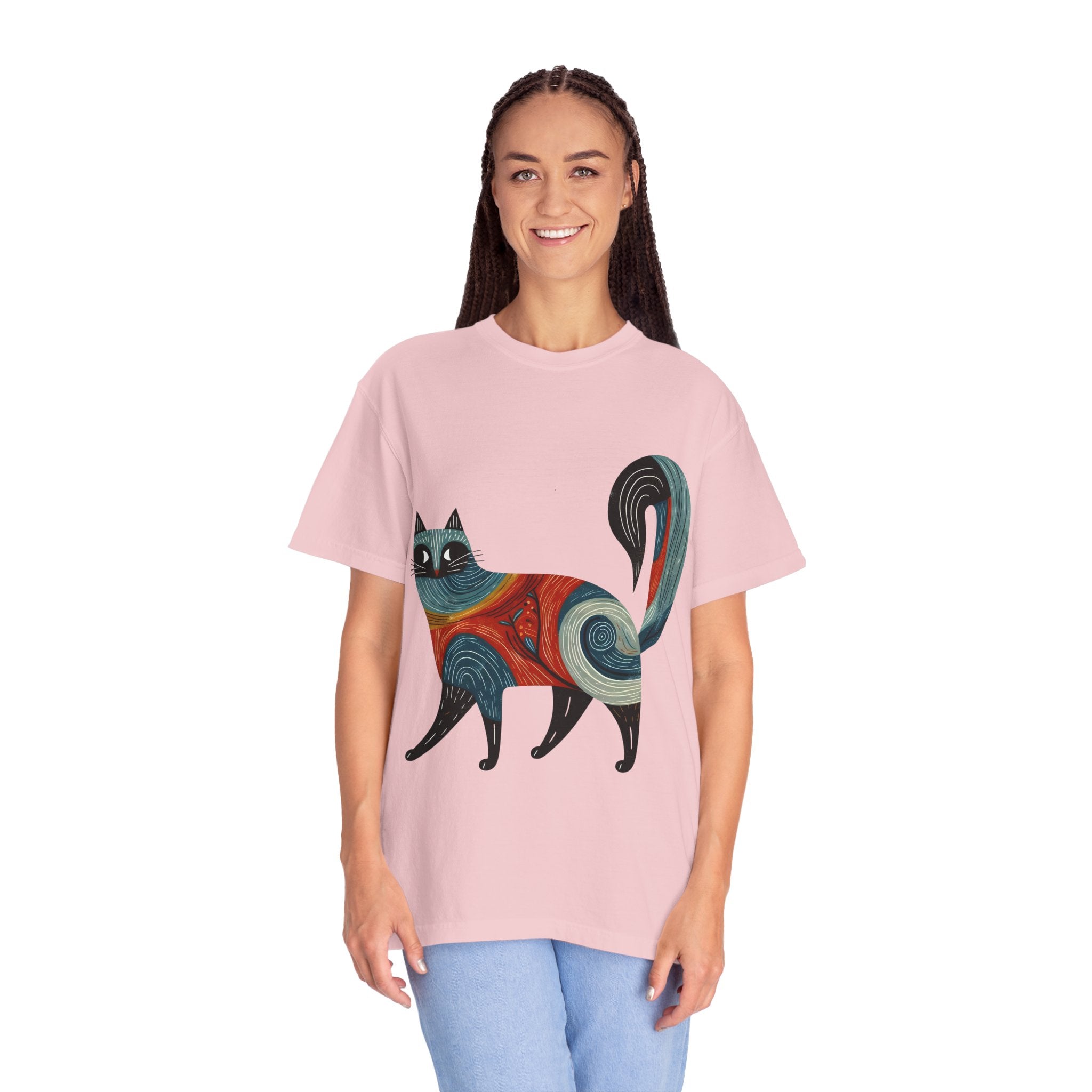 Colorful Swirl Cat T-Shirt — Artistic Whimsical Cat Graphic Tee