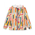 Colorblock Geometric Windbreaker Jacket — Abstract Stripe All-Over Print