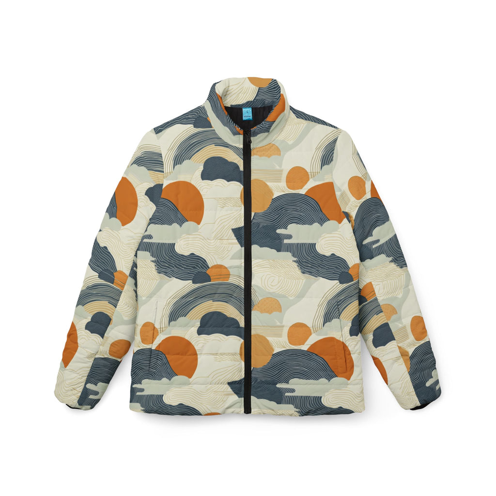 Abstract Cloud and Sun Pattern Puffer Jacket - All-Over Print