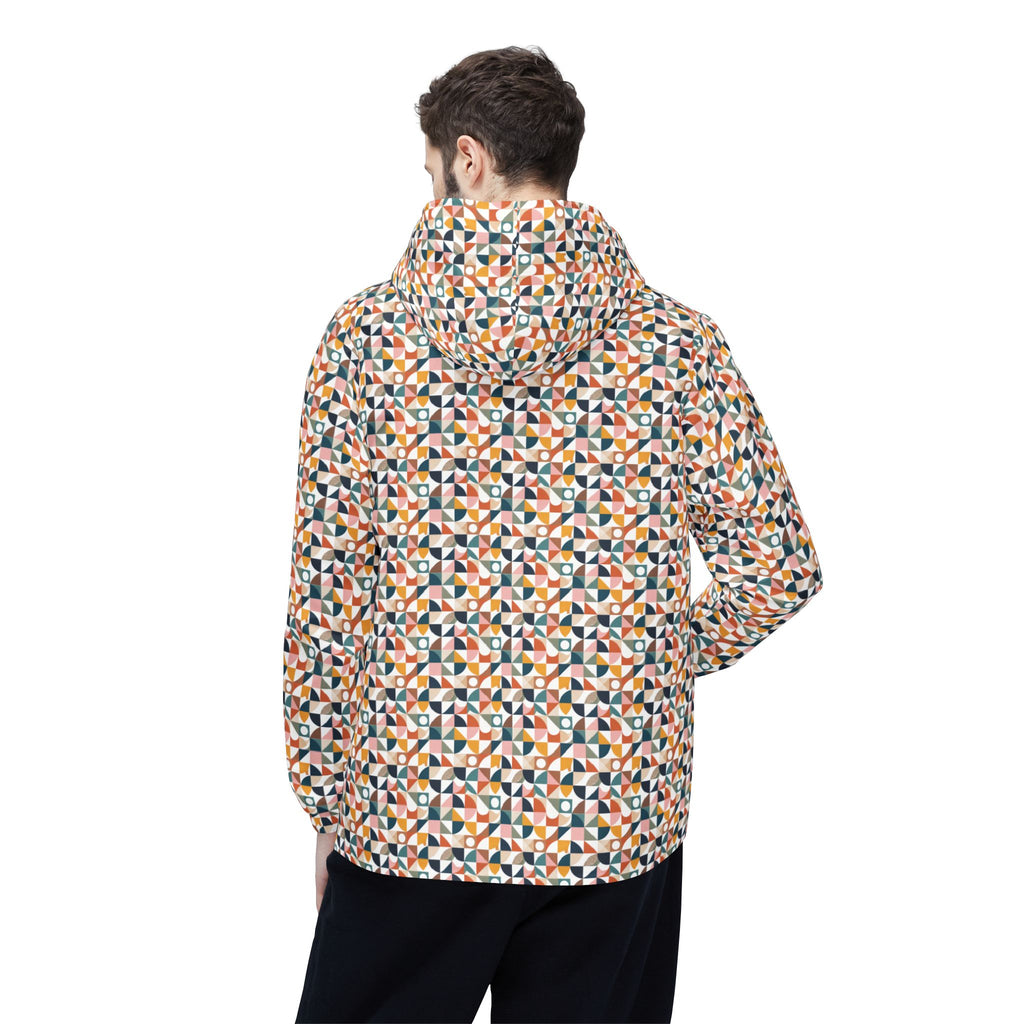 Geometric Mosaic Windbreaker Jacket – Lightweight All-Over Print Hooded Jacket