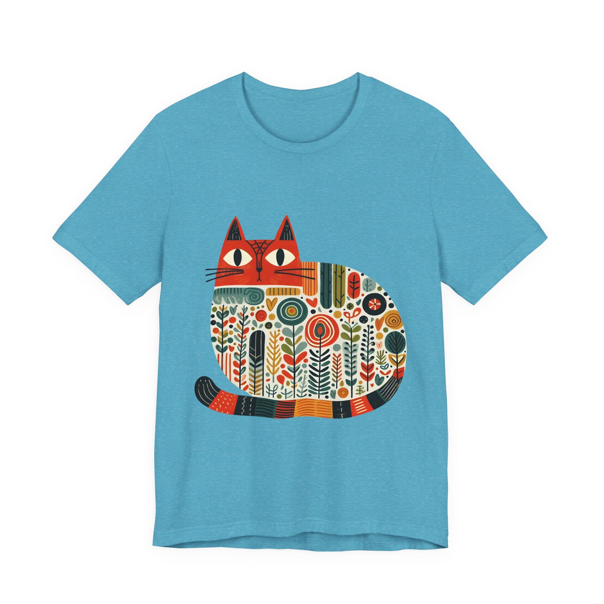 Folk Art Cat Graphic T-Shirt – American Hand-Drawn Art - 002