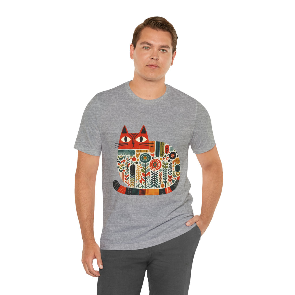 Folk Art Cat Graphic T-Shirt – American Hand-Drawn Art - 002