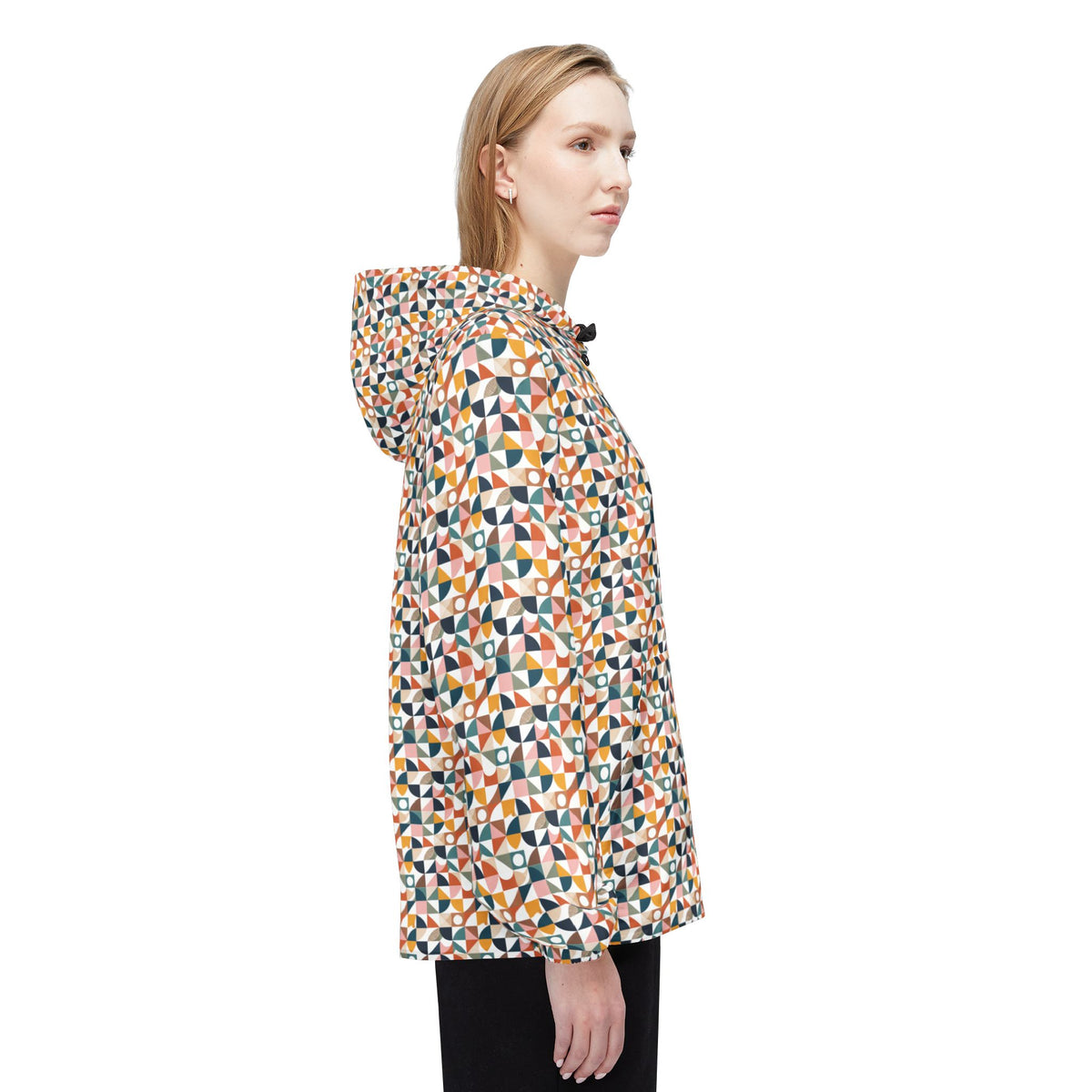 Geometric Mosaic Windbreaker Jacket – Lightweight All-Over Print Hooded Jacket