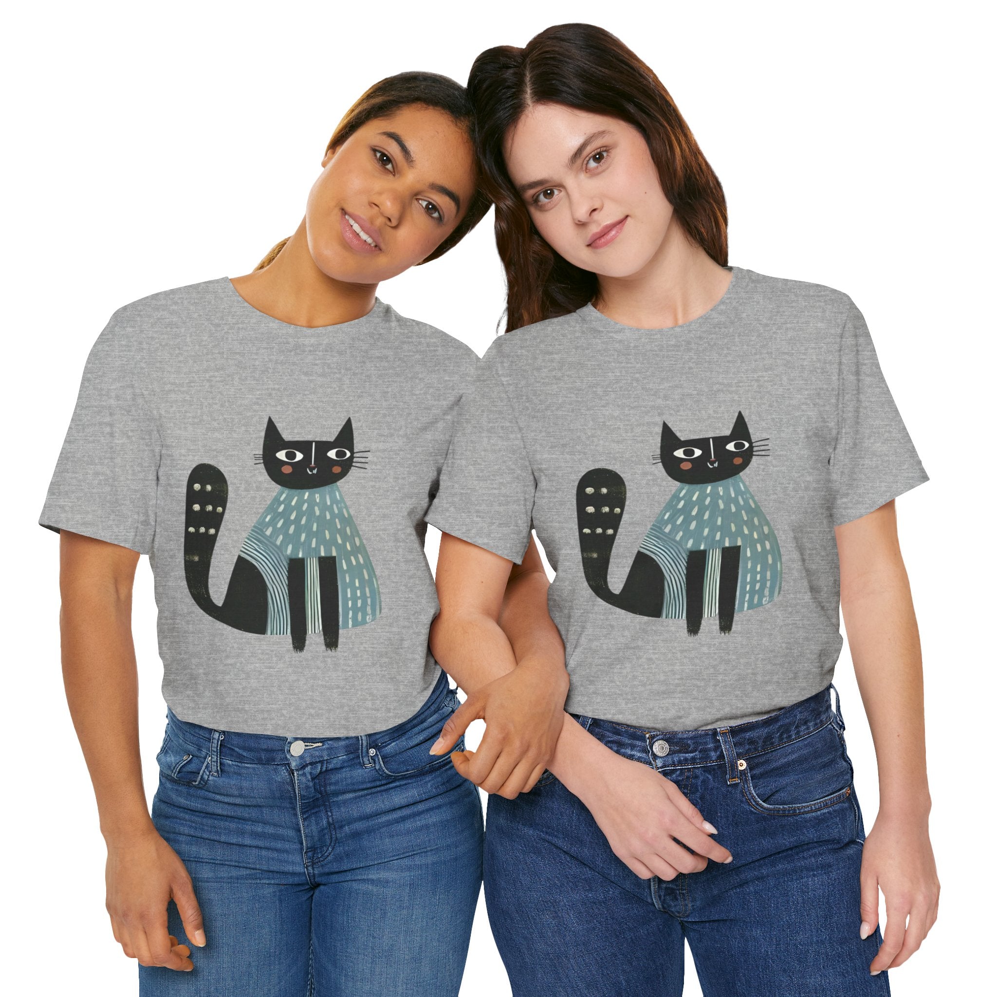 Folk Art Cat Graphic T-Shirt – American Hand-Drawn Art - 003
