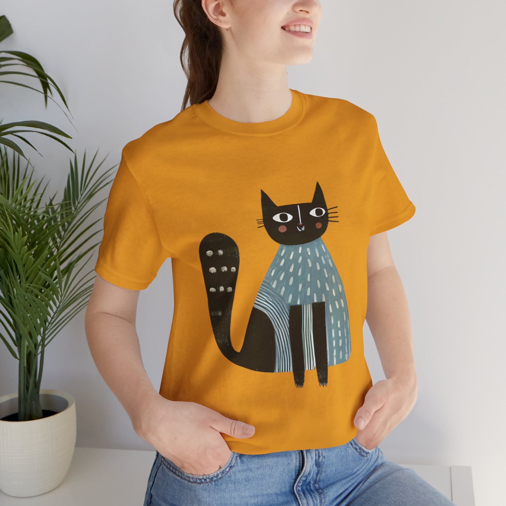 Folk Art Cat Graphic T-Shirt – American Hand-Drawn Art - 003