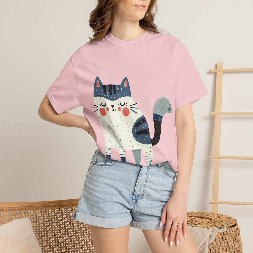 Folk Art Cat Graphic T-Shirt – American Hand-Drawn Art - 005