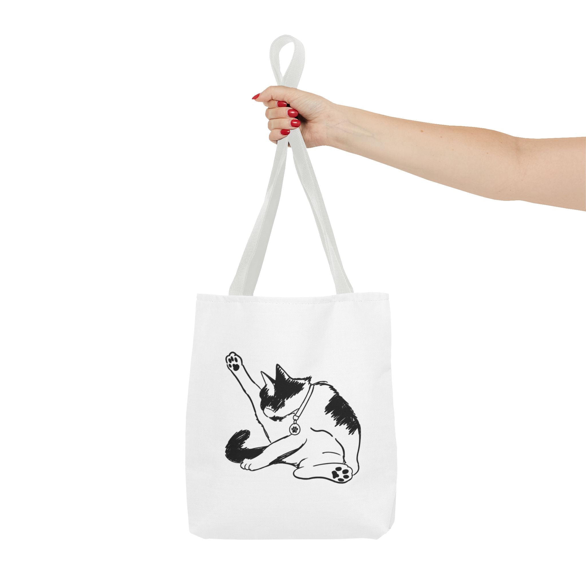 Black and White Stretching Cat Tote Bag | Cat Illustration Tote