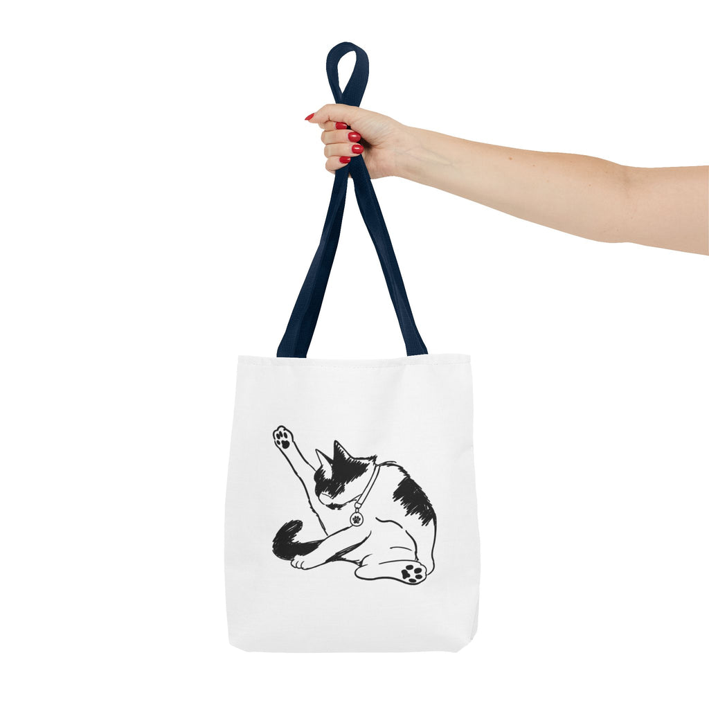 Black and White Stretching Cat Tote Bag | Cat Illustration Tote