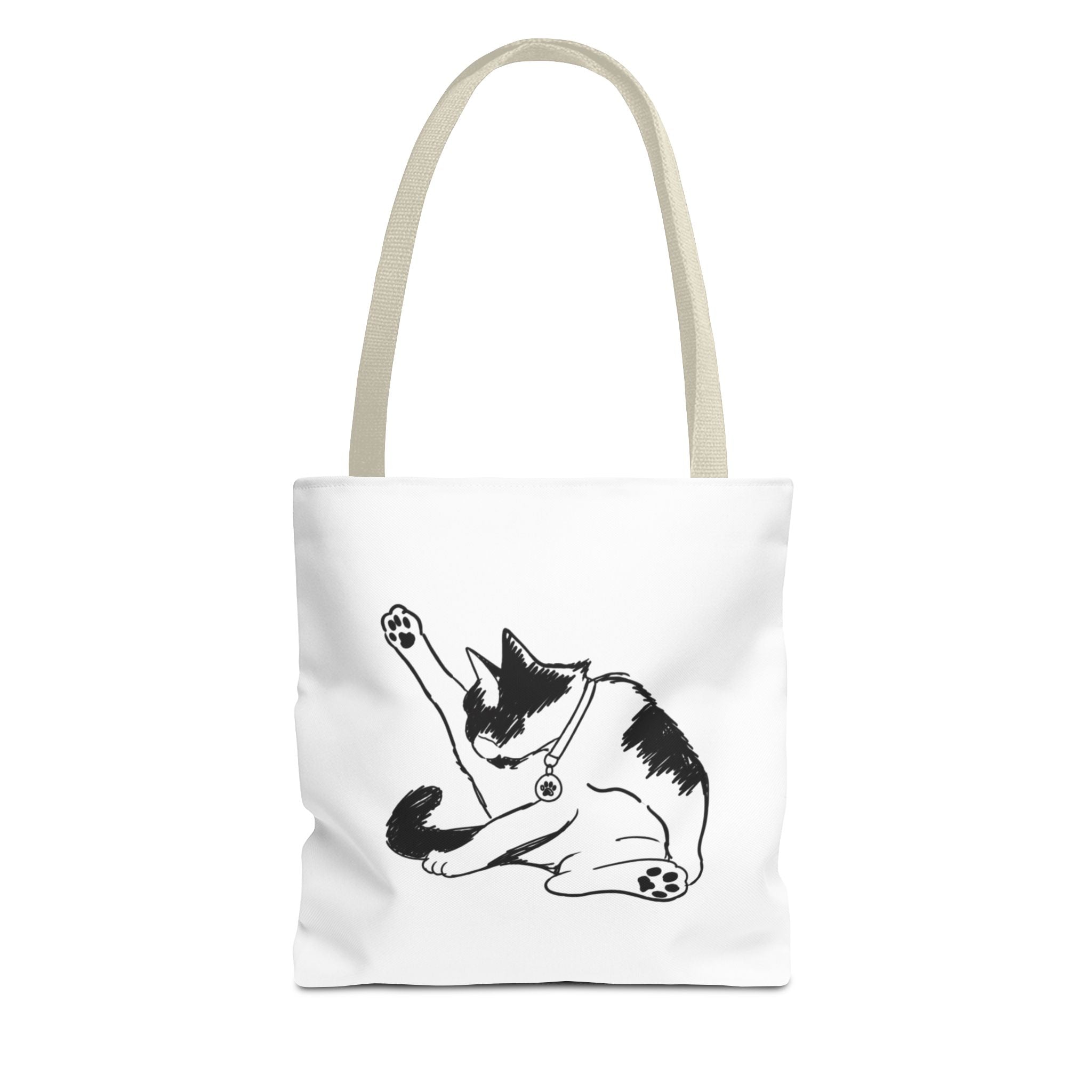 Black and White Stretching Cat Tote Bag | Cat Illustration Tote