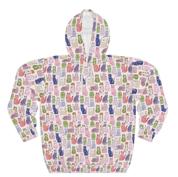 Cat Pattern Hoodie — Pastel Kitty All-Over Print Pullover
