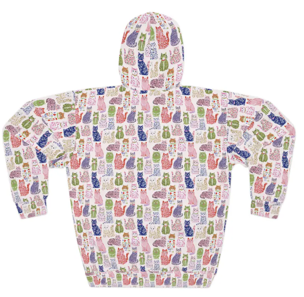 Cat Pattern Hoodie — Pastel Kitty All-Over Print Pullover