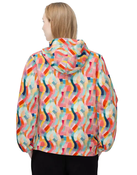 Colorwave Abstract Windbreaker Jacket — Lightweight Hooded Packable Jacket