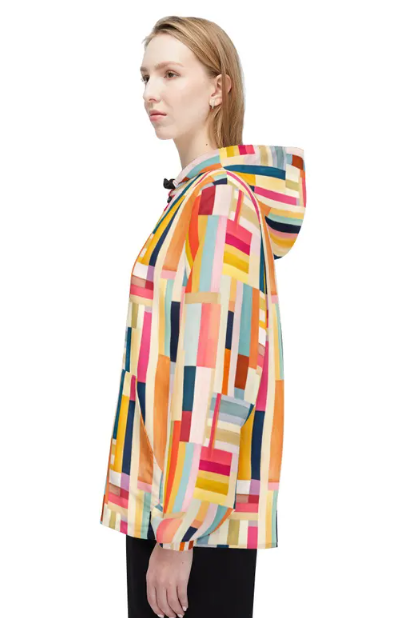 Colorblock Stripe Windbreaker Jacket — Bright Geometric All-Over Print