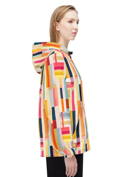 Colorblock Stripe Windbreaker Jacket — Bright Geometric All-Over Print