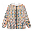 Geometric Mosaic Windbreaker Jacket — Colorful All-Over Print Hooded Shell