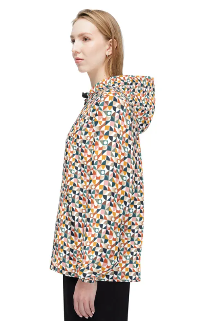 Geometric Mosaic Windbreaker Jacket — Colorful All-Over Print Hooded Shell
