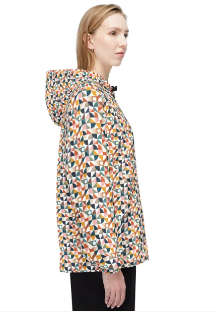 Geometric Mosaic Windbreaker Jacket — Colorful All-Over Print Hooded Shell