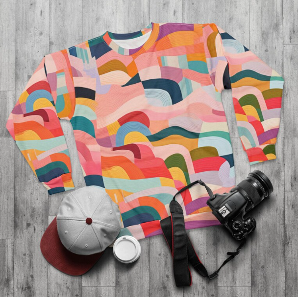 Abstract Rainbow Waves Sweatshirt